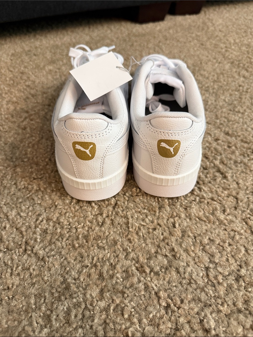 Puma Court Sneaker Women's White Low-Top Platform Sneakers with Gold Logo - Picture 3 of 6